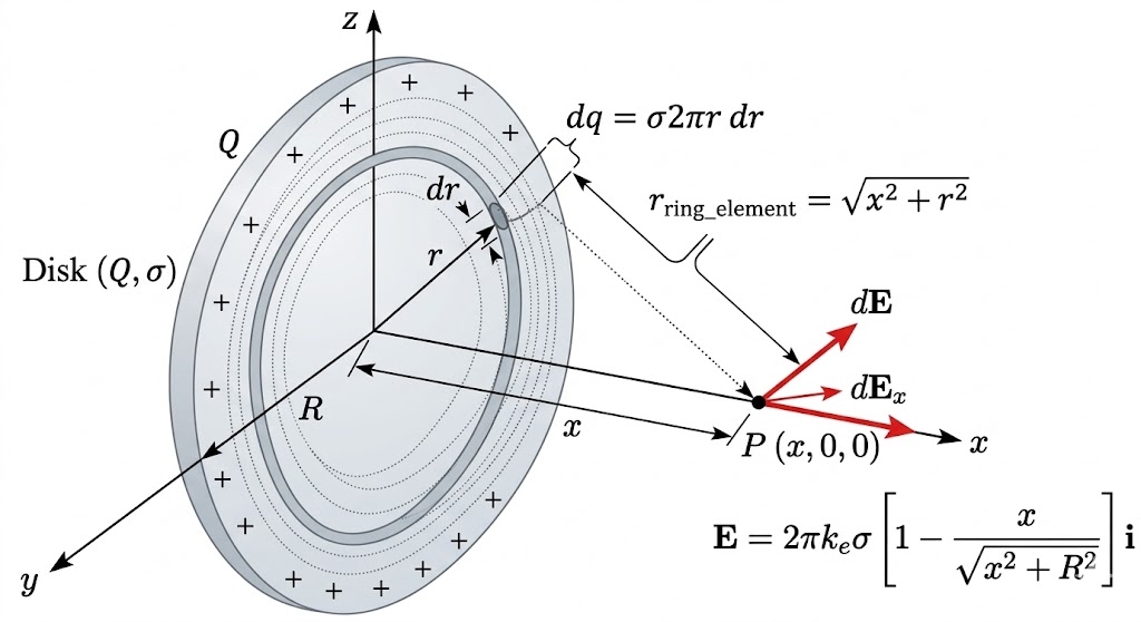 均勻帶電圓盤電場示意圖